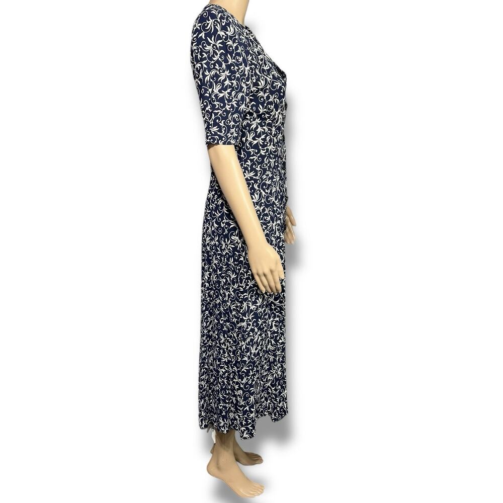 Express Vintage 90s Navy Floral Button Front Midi Shirt Dress Womens Size 10 - Picture 4 of 12